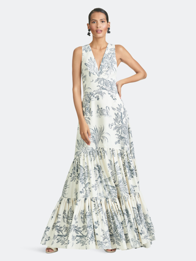 Sachin & Babi Rori Sleeveless Tropical-print Gown In Grey Toile