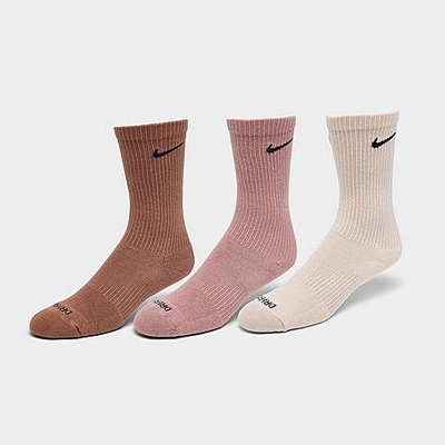 Nike Everyday Plus Cushioned Training Crew Socks (3-pack) Size Medium Cotton/polyester/spandex In Mineral Clay/rose Whisper/pearl