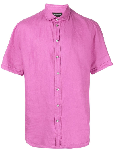 Emporio Armani Button-up Short-sleeved Shirt In Purple