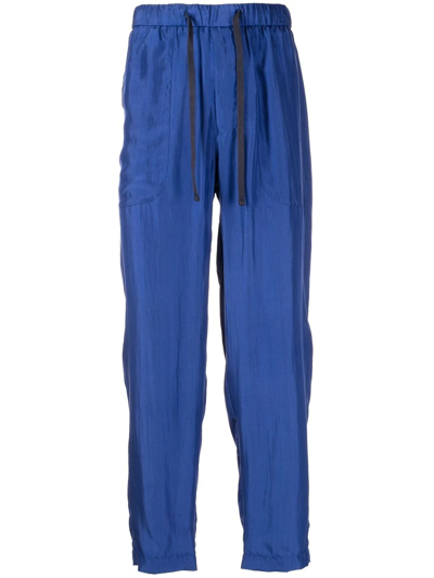 Emporio Armani Drawstring Silk Tailored Trousers In Avio