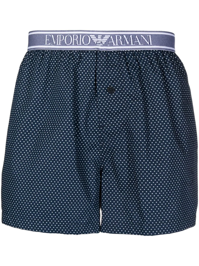 Emporio Armani Logo-waistband Boxers In Blue