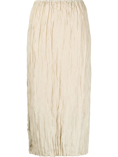 Totême Crinkled High-waisted Midi Skirt In Gray