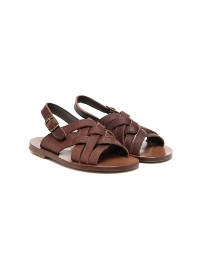 Pèpè Kids' Braided-strap Leather Sandals In Brown