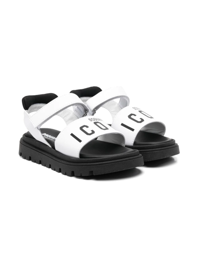 Dsquared2 Kids' Logo-print Leather Sandals In White