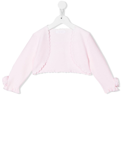 Mimilù Kids' Floral-appliqué Knitted Cardigan In Pink