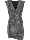 Balmain Short Draped Jersey Dress With Silver Sequins In Silver