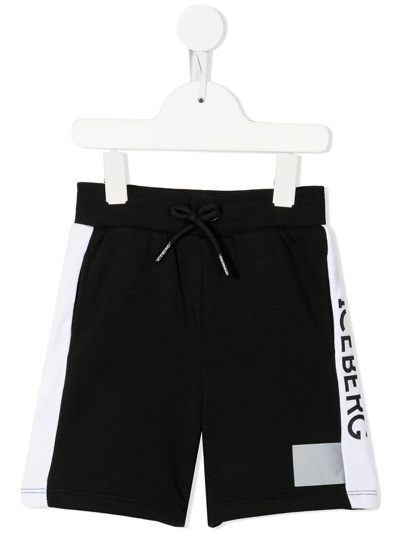 Iceberg Kids' Side-stripe Logo-print Shorts In Black