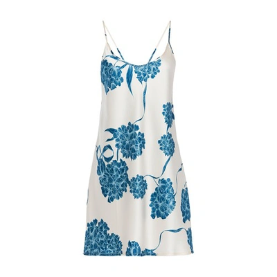 La Perla Floral Silk Night Dress In Offwhite Dustyblue