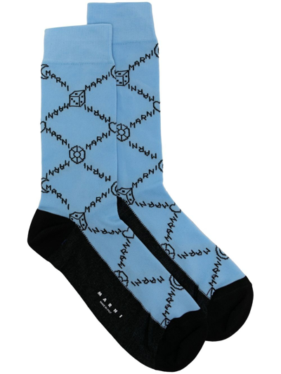 Marni Logo-print Cotton Socks In Blue