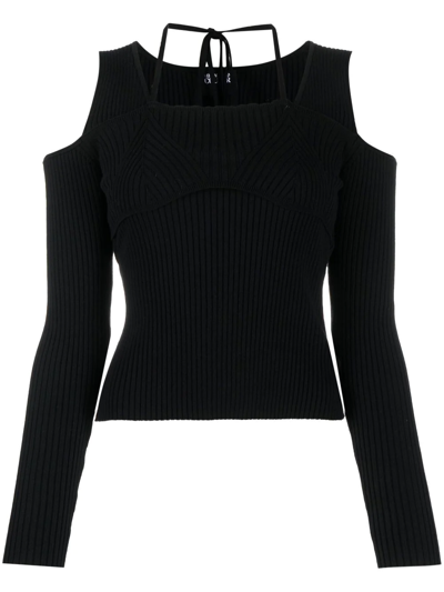 Versace Jeans Couture Open-shoulder Ribbed Jumper In Black
