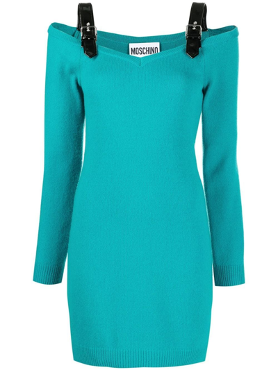 Moschino Strap-detail Knitted Mini Dress In Green