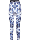 Dolce & Gabbana Blu Mediterraneo Painterly Logo Leggings In Blue