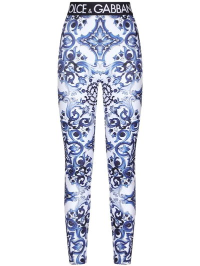 DOLCE & GABBANA MAJOLICA-PRINT JERSEY LEGGINGS