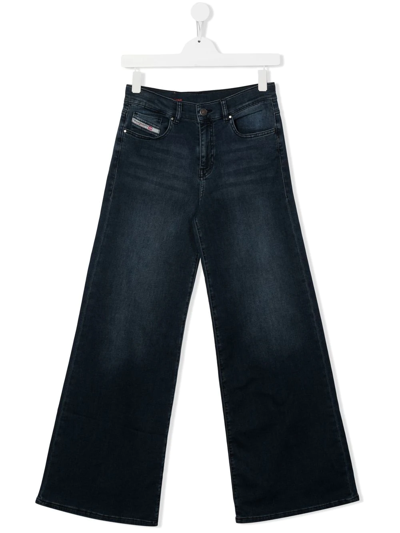Diesel Kids' Midr-rise Wide-leg Jeans In Blue