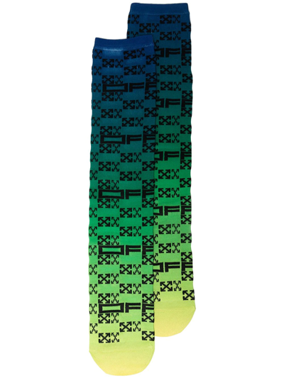 Off-white Logo-intarsia Gradient Socks In Green