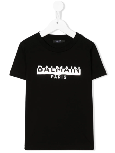 Balmain Kids' Logo-print Crew-neck T-shirt In Black