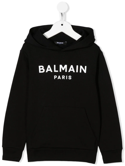 Balmain Teen Logo-print Cotton Hoodie In Black