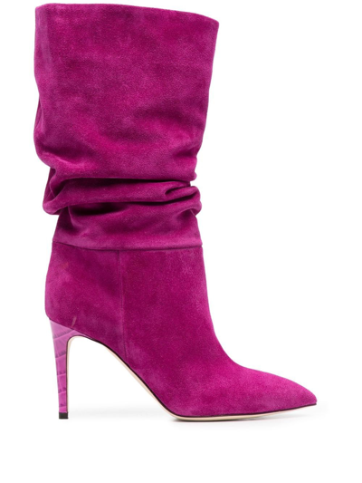 Paris Texas High Heels Ankle Boots In Viola Suede In Fuchsia
