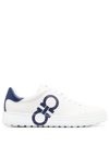 Ferragamo Number Low-top Leather Sneakers In White Blue