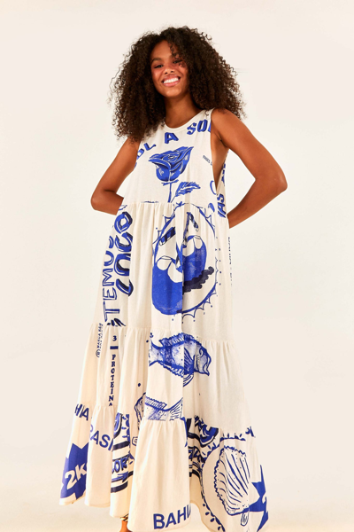 Farm Rio White Rainha Das Aguas T Shirt Dress In Off White