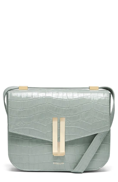 Demellier Vancouver Croc-embossed Leather Crossbody Bag In Sage Croc