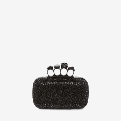 Alexander Mcqueen Skull Four Ring Clutch With Chain In Black