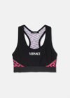 Versace Greca Signature Accent Sports Bra In Black+pink