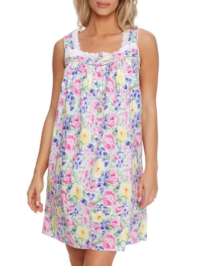 Eileen West Floral Cotton Short Nightgown In Water Color
