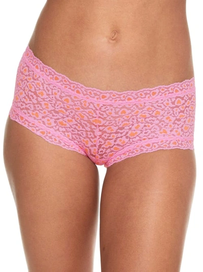 Hanky Panky Leopard Cross-dyed Lace Boyshort In Pink,orange