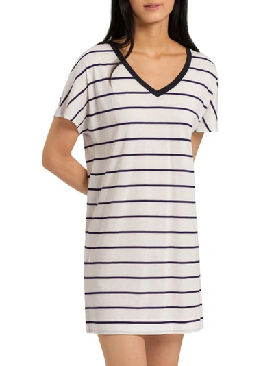 Hanro Laura Big Shirt Modal Lounge Top In Cheerful Stripe