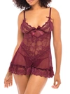 Oh La La Cheri Valentine Lace Babydoll Set In Zinfandel