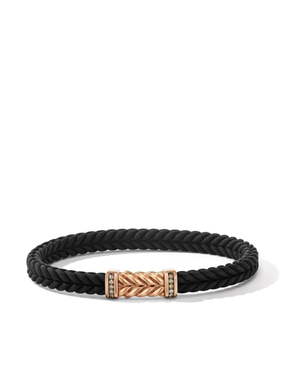 David Yurman 6mm 18kt Yellow Gold Chevron Diamond Bracelet In Black