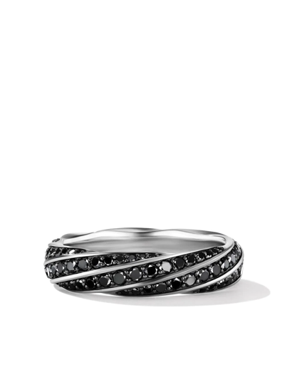 David Yurman Men's Sterling Silver Cable Edge Black Diamond Pave Ring In Black/silver