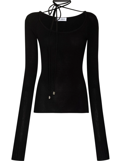 Attico Lace-up Ribbed Boat Neck Sweater In Black