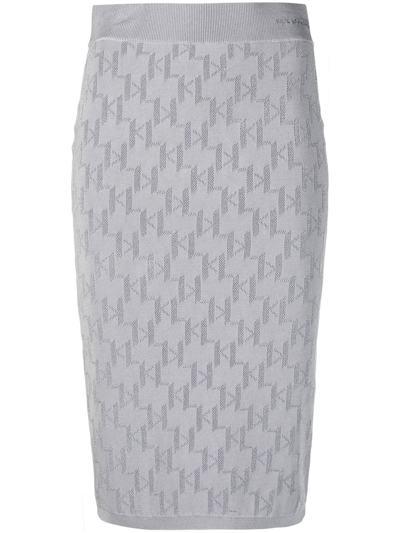 Karl Lagerfeld Monogram Jacquard Skirt In Gray