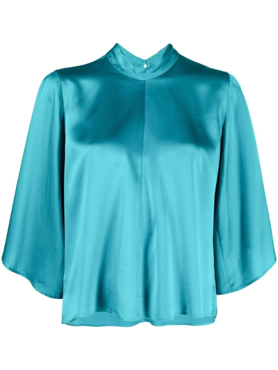 Forte Forte Three Quarter-sleeved Satin Blouse In Light Blue