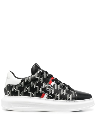 Karl Lagerfeld Monogram-pattern Leather Sneakers In Black