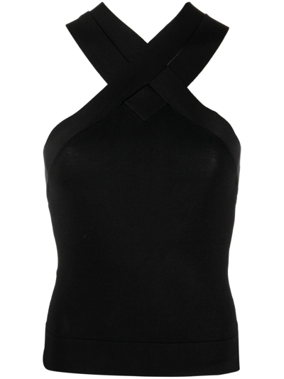 By Malene Birger Sonya Twisted Ribbed Jersey Halterneck Top In Black