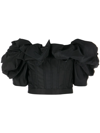 Alexander Mcqueen Womans Black Curled Polyfaille Off Shoulders Top In Nero