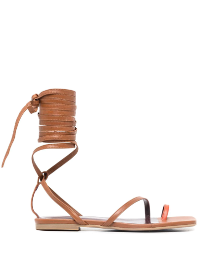 Staud Nicola Leather Gladiator Sandals In Brown