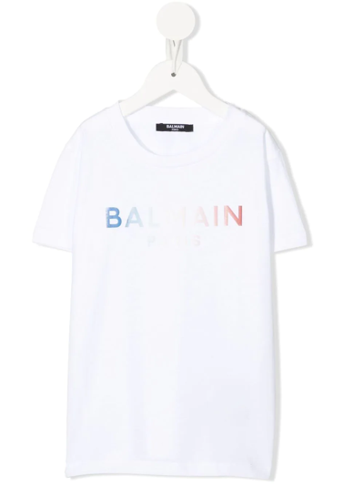 Balmain Kids' Gradient-logo Cotton T-shirt In White