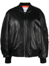 Attico The  Lamb Leather Bomber Jacket With Oversized Silhouette And Utility Pockets In Black