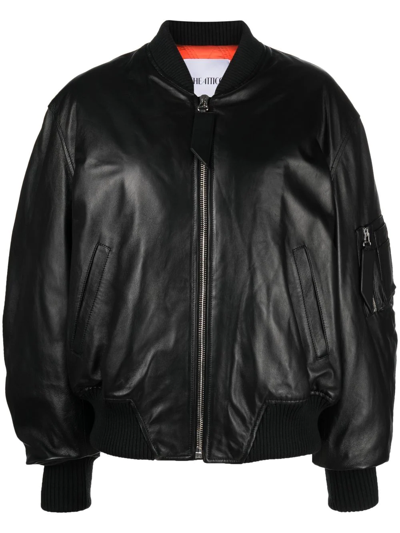 Attico Womens Bomber Jacket Ribbed Cuffs Hem Pockets In Black