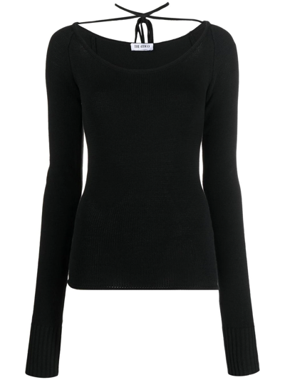 Attico Strap-detail Knitted Top In Black