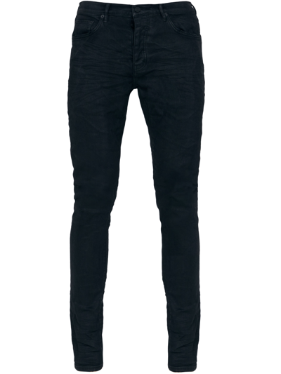 Purple Brand Black Distressed Coated Skinny Jeans In Black Destroy Repair