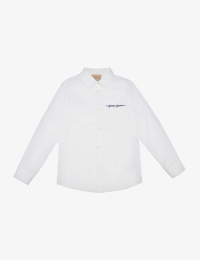 Gucci Kids' Brand-embroidered Cotton-poplin Shirt 4-12 Years In White