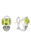 Lagos Sterling Silver & 18k Gold Caviar Color Stud Huggie Drop Earrings With Green Quartz In Green Quartz