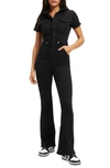 Good American Fit For Success Bootcut Denim Jumpsuit In Black