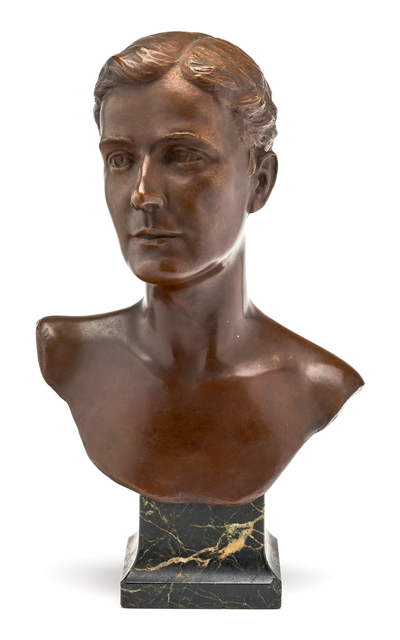 Mantiques Modern Bronze Bust Of A Young Man In Multi