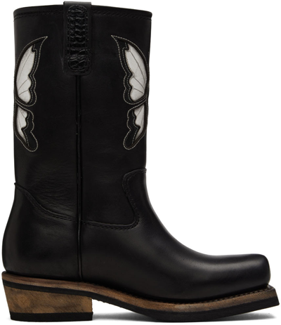 Our Legacy Black Flat Toe Butterfly Embroidered Leather Our Legacy Black Flat Toe Butterfly Embroidered Leather